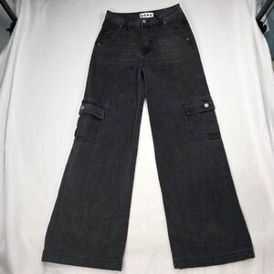S.O.N.G Y2K Cargo Street Jeans Black  Wide Leg Utility Streetwear Womens 3/26